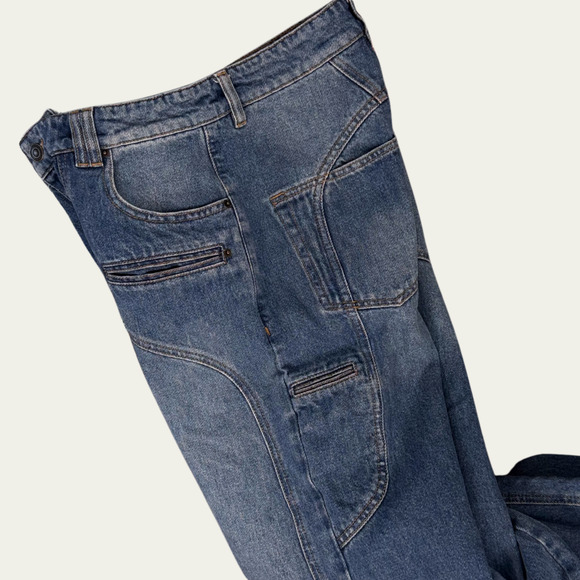 $695 ISABEL MARANT BETIANE JEANS size 40 Wide Leg Zip Fly Unique Stitching Logo - Picture 7 of 11